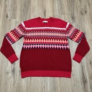 Loft Red Fair Isle Everyday Sweater Women’s Size Large